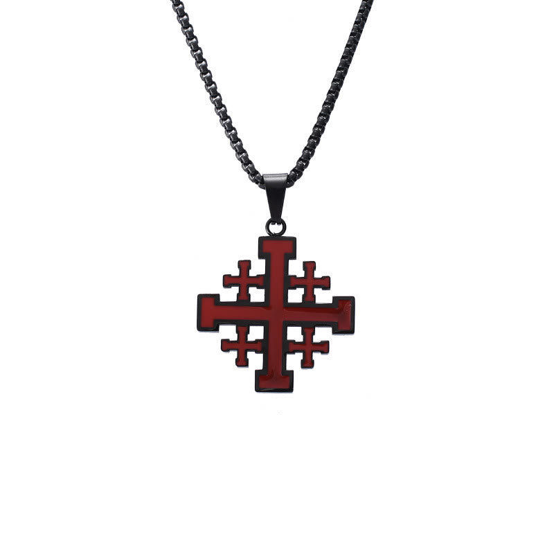 Hip-hop Style Jerusalem Cross Titanium Steel Pendant Necklace