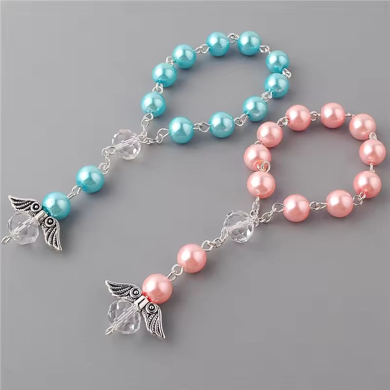 Angel Wing Pearl Rosary Bracelet – 8mm Baptism Beads