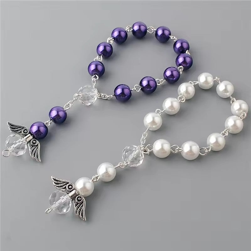 Angel Wing Pearl Rosary Bracelet – 8mm Baptism Beads
