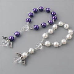 Angel Wing Pearl Rosary Bracelet – 8mm Baptism Beads