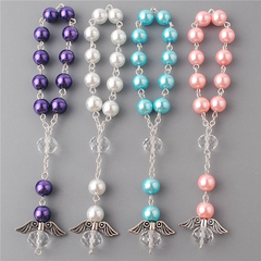 Angel Wing Pearl Rosary Bracelet – 8mm Baptism Beads