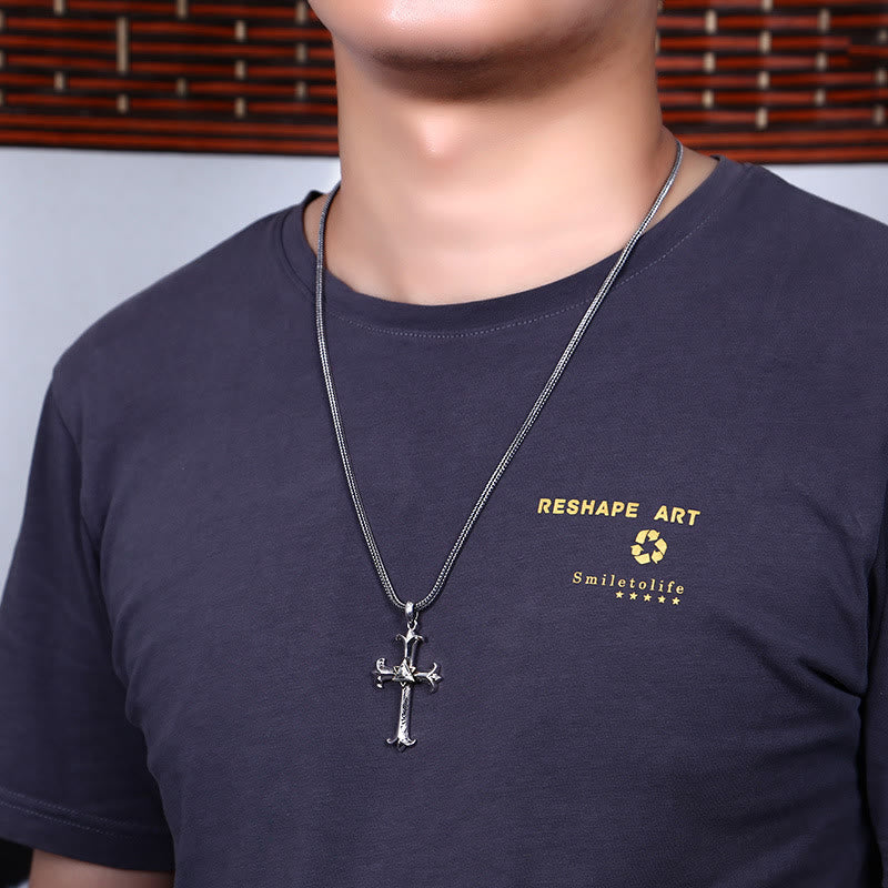 Fashion Sober Style Cross of God's Eye Square Pearl Chain Pendant Necklace