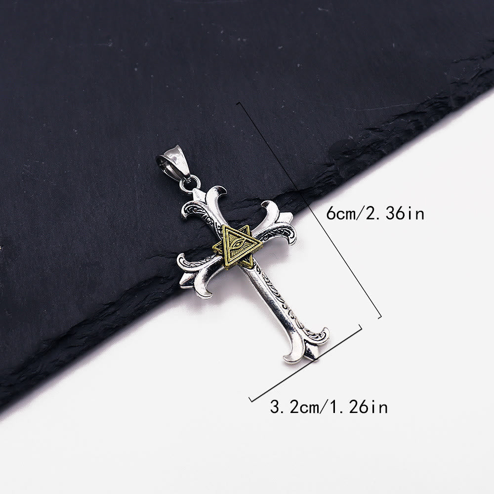 Fashion Sober Style Cross of God's Eye Square Pearl Chain Pendant Necklace