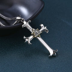 Fashion Sober Style Cross of God's Eye Square Pearl Chain Pendant Necklace