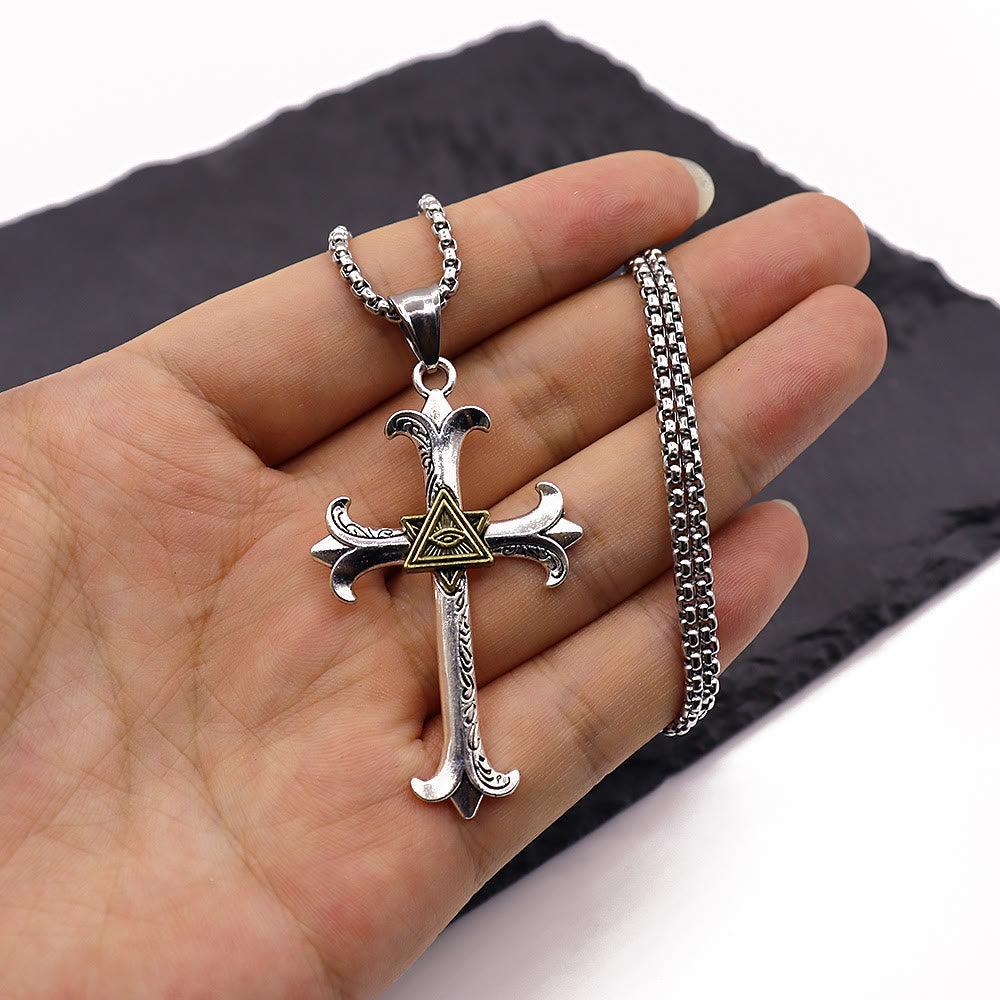 Fashion Sober Style Cross of God's Eye Square Pearl Chain Pendant Necklace