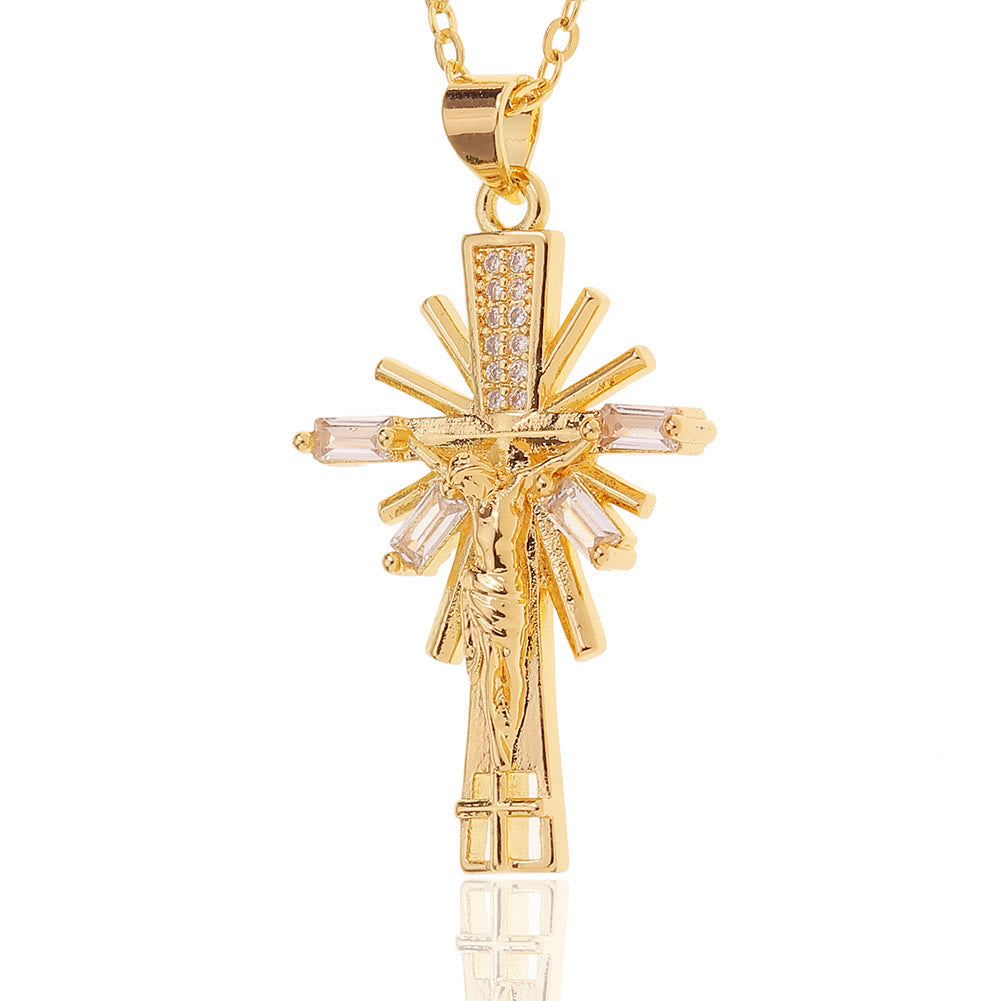 Lightweight Luxury Style Crucifix with Diamonds Pendant Necklace