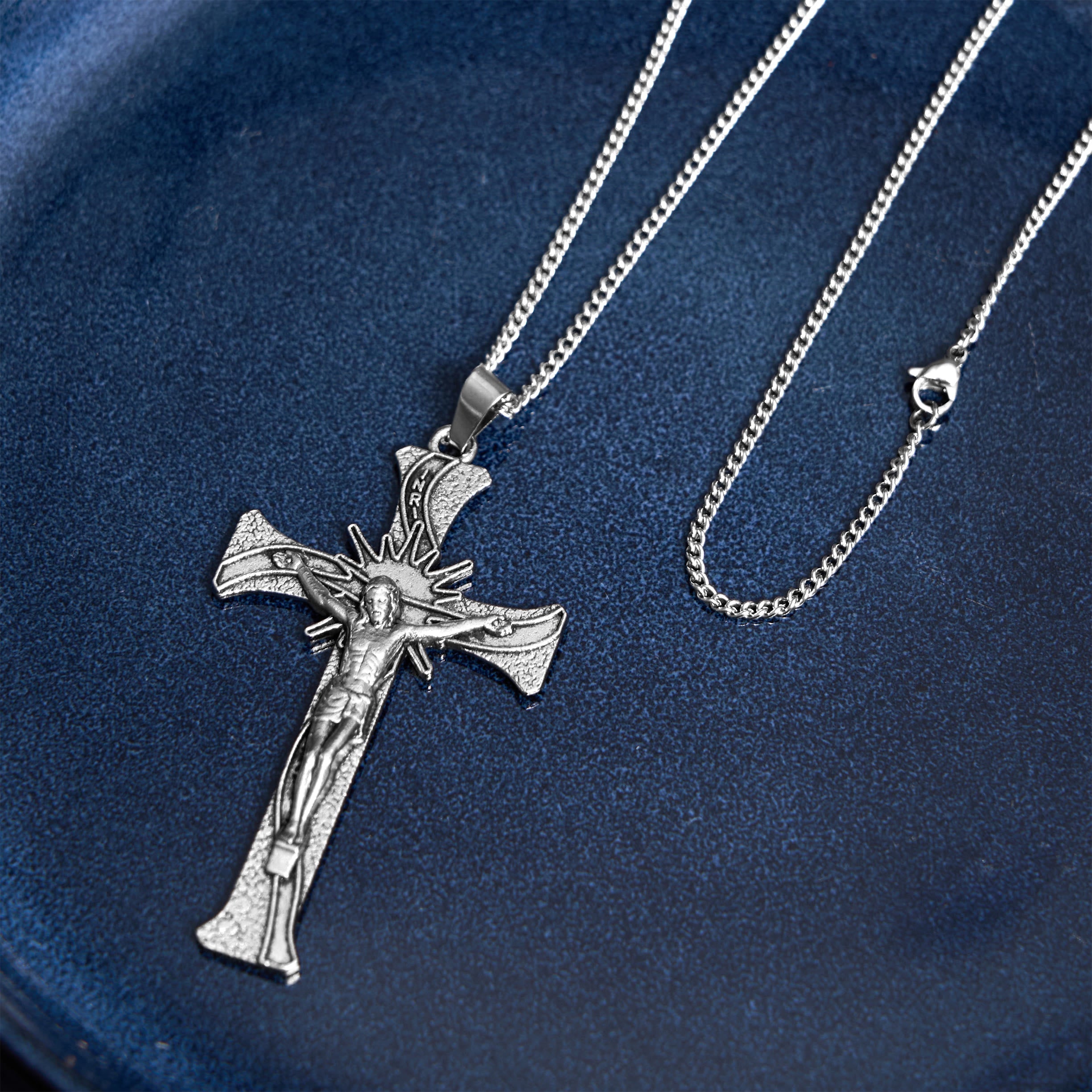 Classic Retro Style Jesus Cross Crucifix Alloy Pendant Necklace