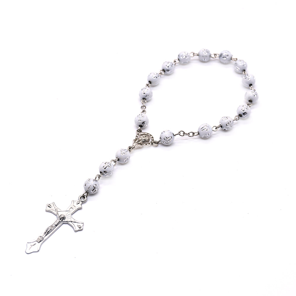 Rosary Bracelet & Car Charm – Cross Beaded Baptism Rosary