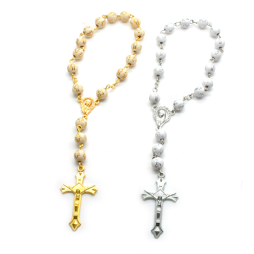 Rosary Bracelet & Car Charm – Cross Beaded Baptism Rosary