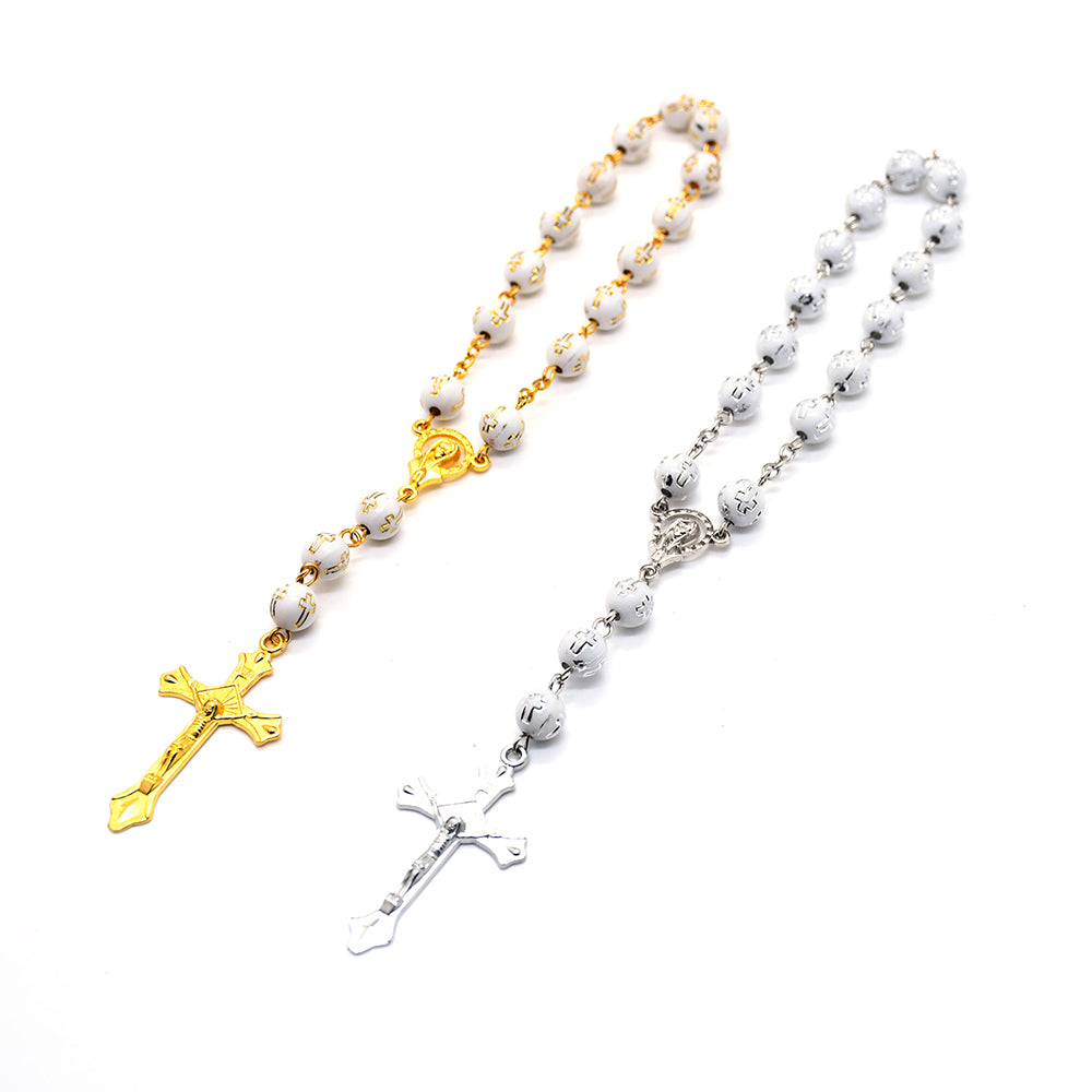 Rosary Bracelet & Car Charm – Cross Beaded Baptism Rosary