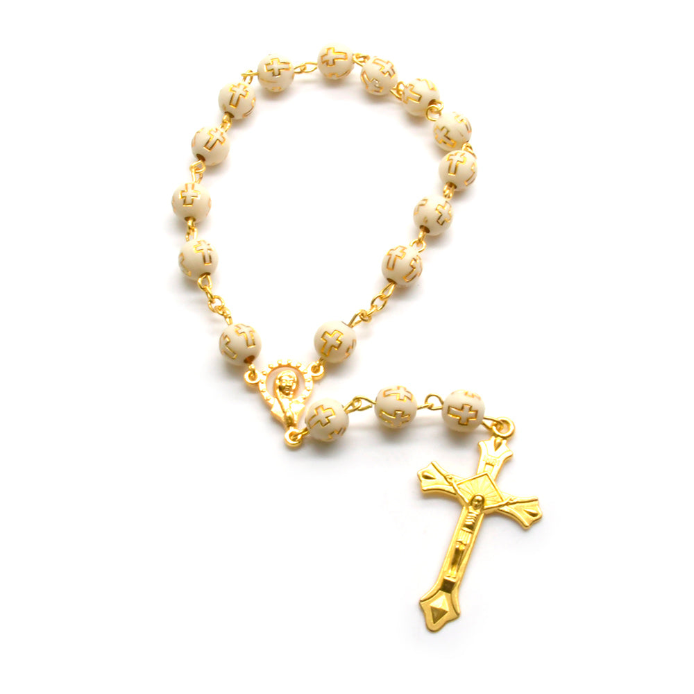 Rosary Bracelet & Car Charm – Cross Beaded Baptism Rosary