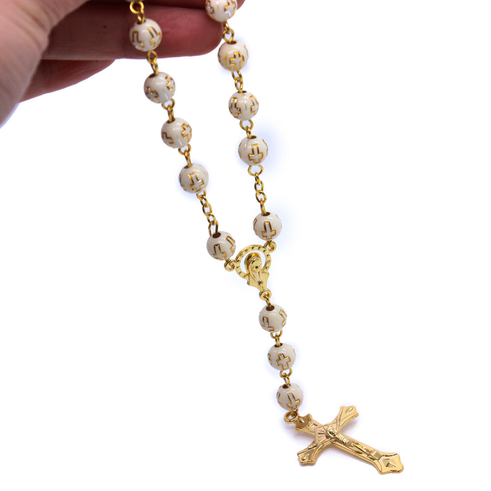Rosary Bracelet & Car Charm – Cross Beaded Baptism Rosary