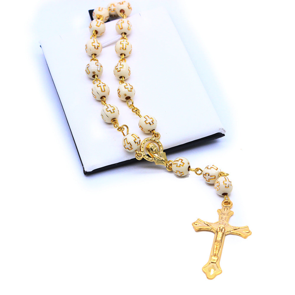 Rosary Bracelet & Car Charm – Cross Beaded Baptism Rosary