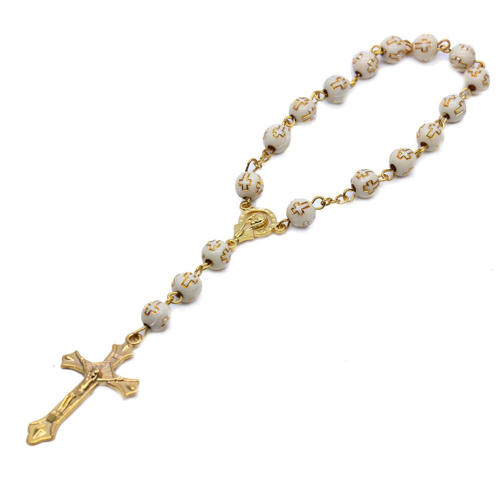 Rosary Bracelet & Car Charm – Cross Beaded Baptism Rosary