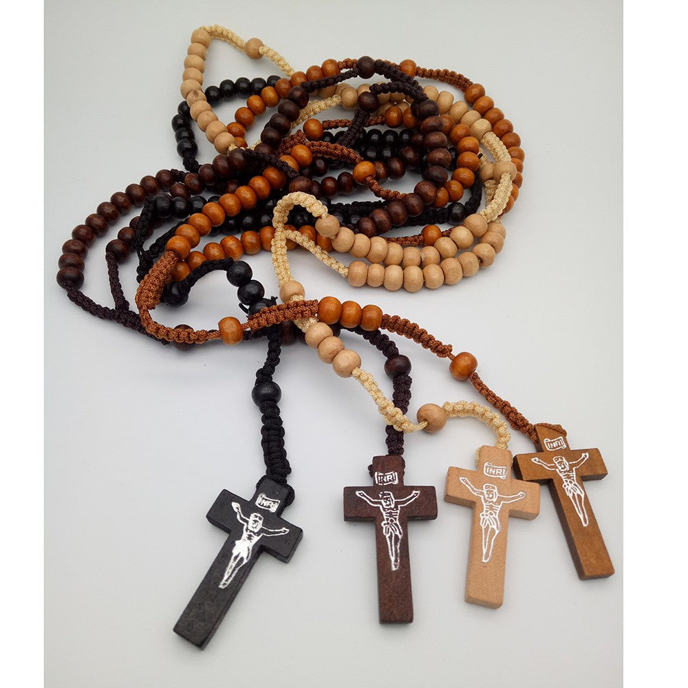 Handcrafted Wooden Rosary Necklace – Cross Design