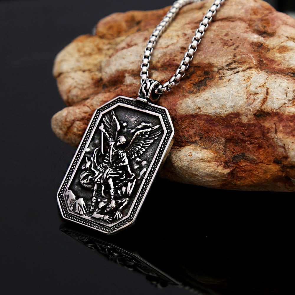 Classic Style St. Michael the Archangel Protection Stainless Steel Pendant Necklace
