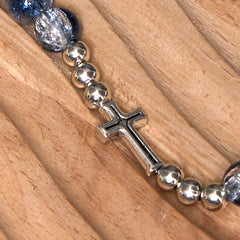 Classic Style St. Benedict Medal & Crucifix Blue Acrylic Rosary/Bracelet
