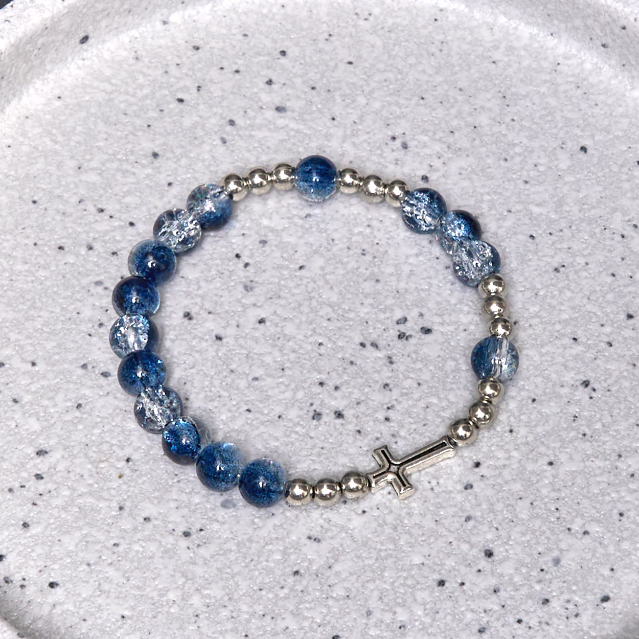 Classic Style St. Benedict Medal & Crucifix Blue Acrylic Rosary/Bracelet