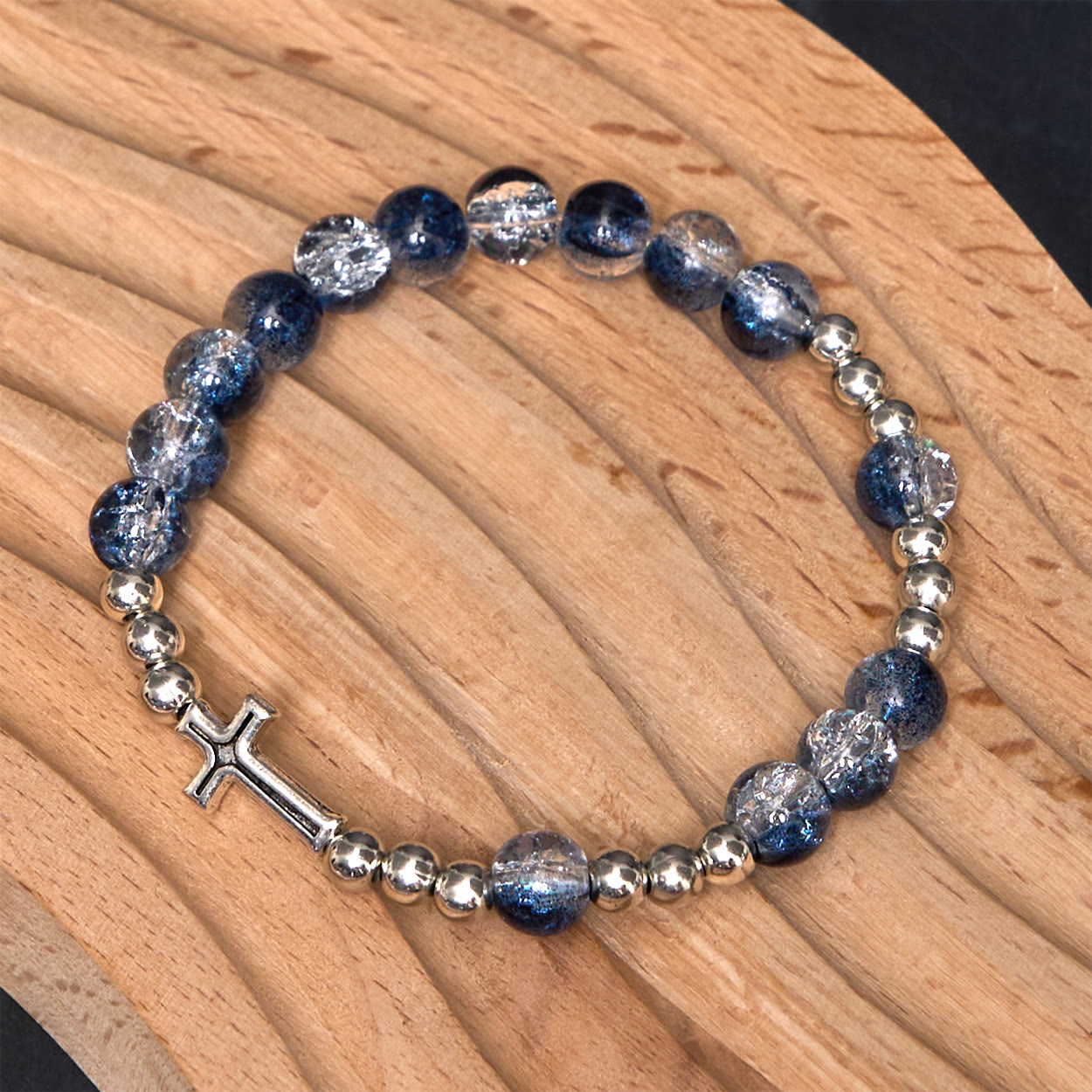 Classic Style St. Benedict Medal & Crucifix Blue Acrylic Rosary/Bracelet