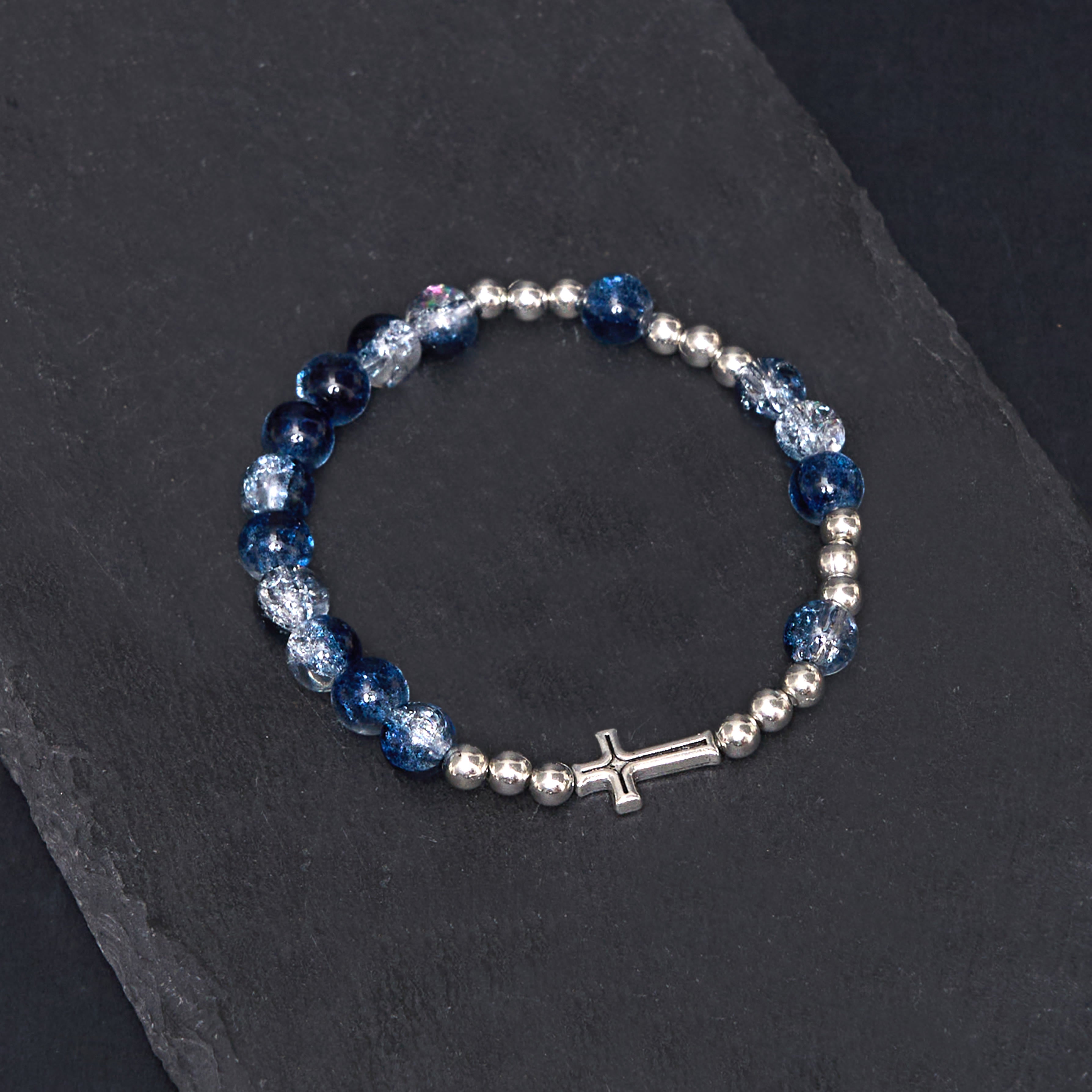 Classic Style St. Benedict Medal & Crucifix Blue Acrylic Rosary/Bracelet