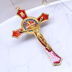 Gold Electroplated Oil Drip Cross Pendant (Zinc Alloy, 2.76" × 4.72")