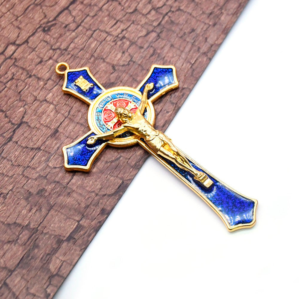 Gold Electroplated Oil Drip Cross Pendant (Zinc Alloy, 2.76" × 4.72")