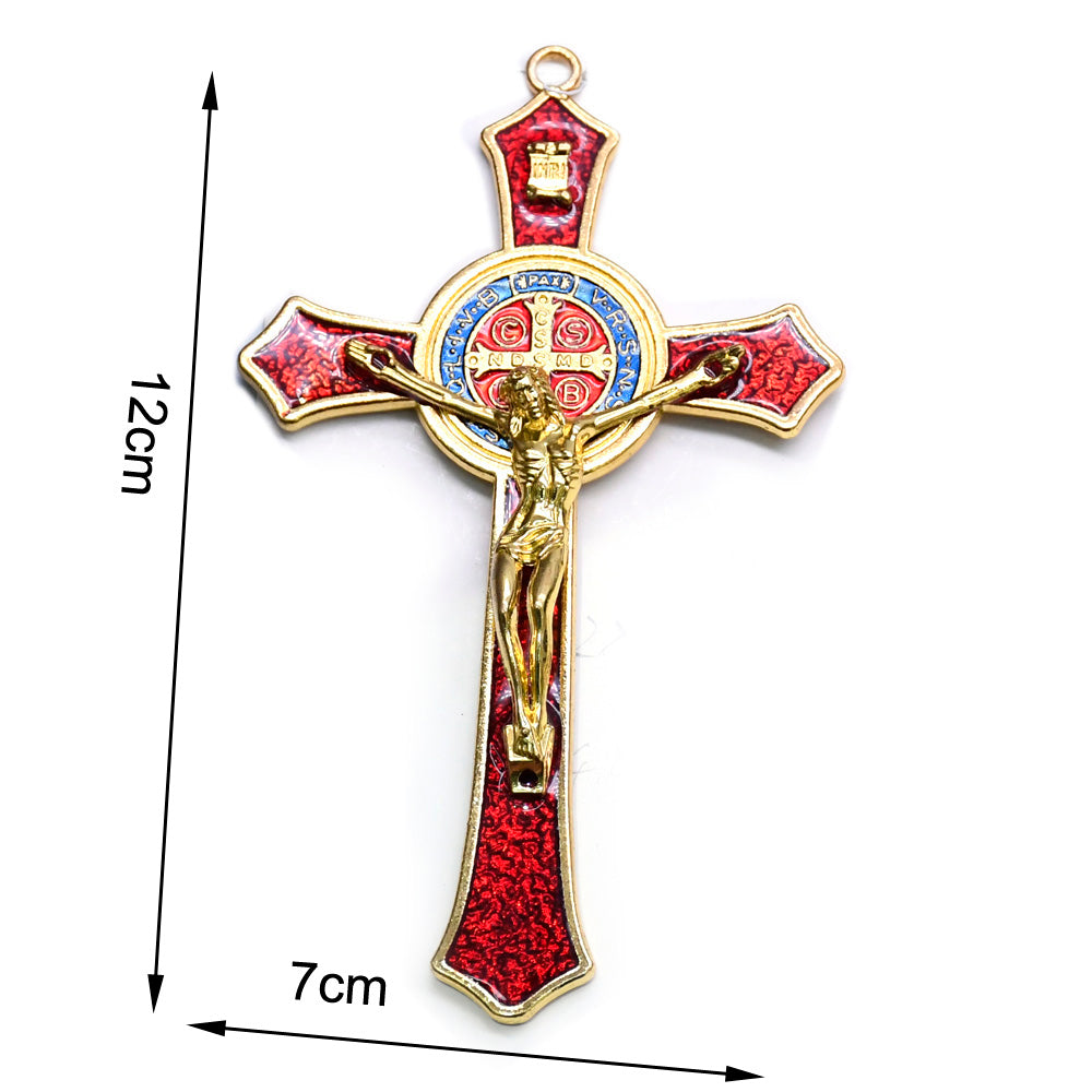 Gold Electroplated Oil Drip Cross Pendant (Zinc Alloy, 2.76" × 4.72")