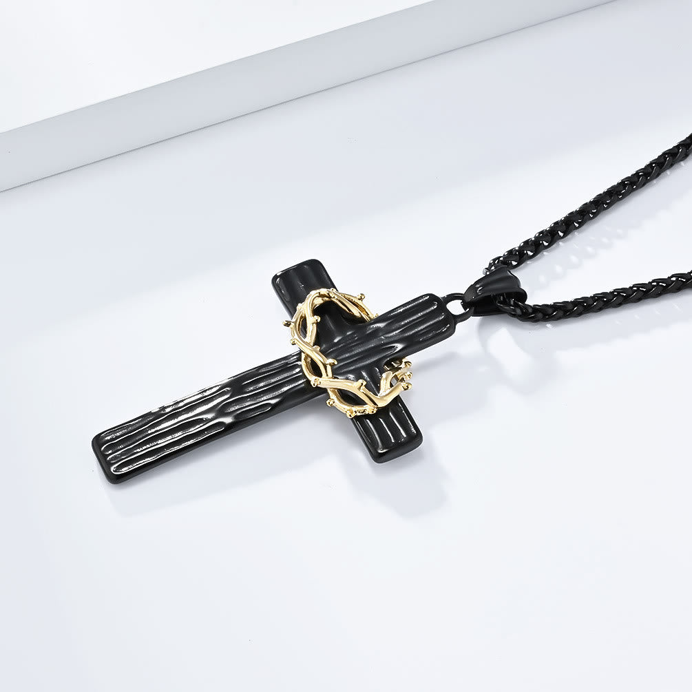Modern Style Jesus Crown Of Thorns Cross Sacred Protection Pendant Necklace