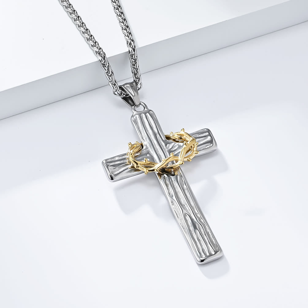 Modern Style Jesus Crown Of Thorns Cross Sacred Protection Pendant Necklace