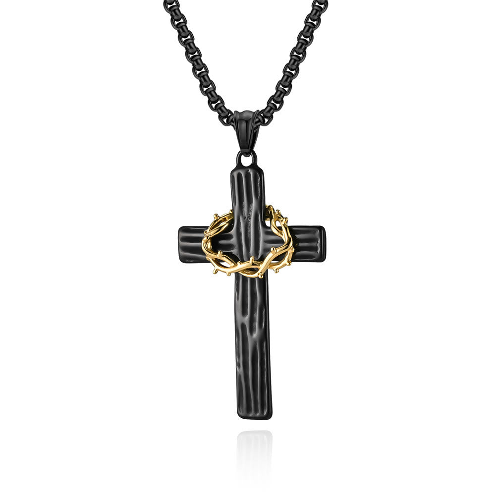 Modern Style Jesus Crown Of Thorns Cross Sacred Protection Pendant Necklace
