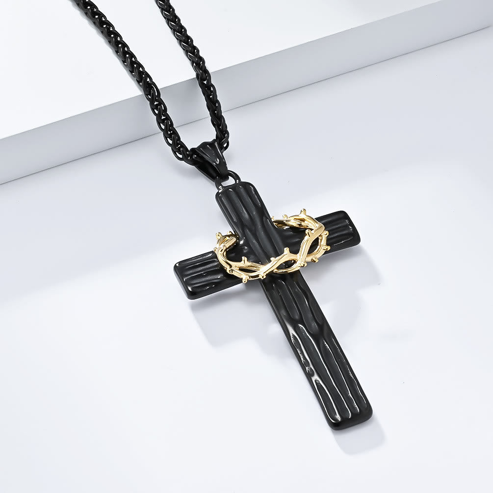 Modern Style Jesus Crown Of Thorns Cross Sacred Protection Pendant Necklace