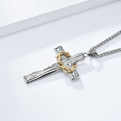Modern Style Jesus Crown Of Thorns Cross Sacred Protection Pendant Necklace