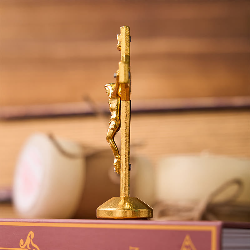 European Classical Traditional Wood Inlaid Alloy St. Benedict Cross Ornament