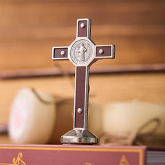 European Classical Traditional Wood Inlaid Alloy St. Benedict Cross Ornament