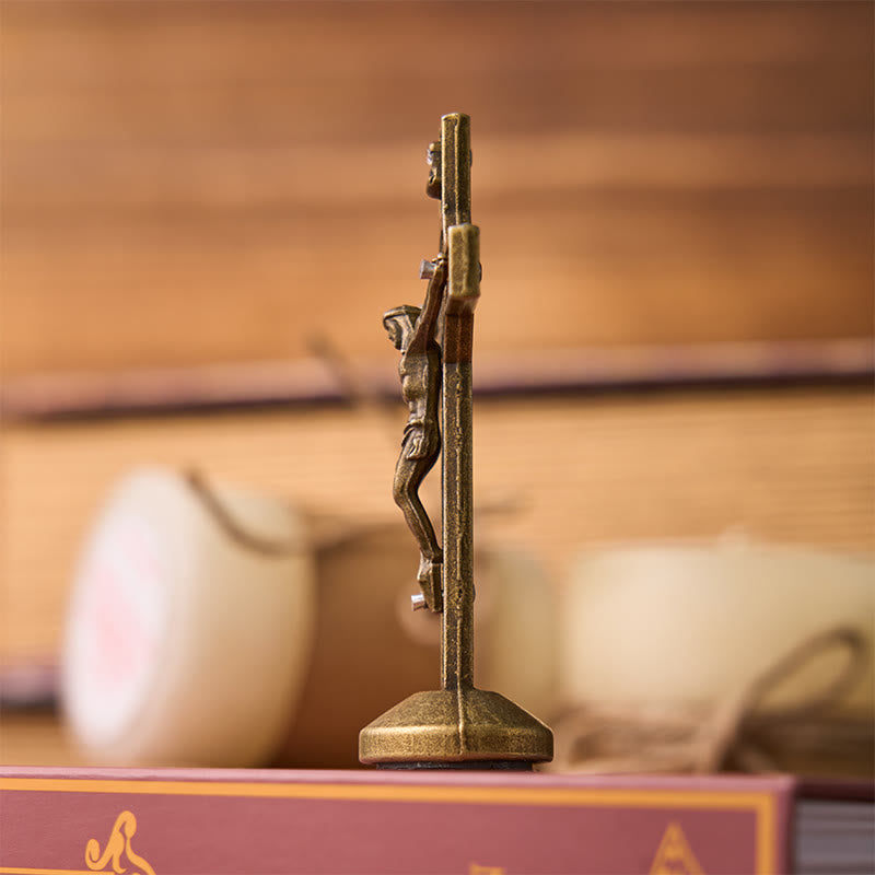 European Classical Traditional Wood Inlaid Alloy St. Benedict Cross Ornament