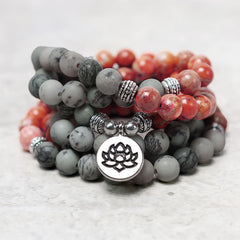 Faith Nova 108 Mala Beads Natural Stone Sea Sediment Jasper Lotus Protection Bracelet