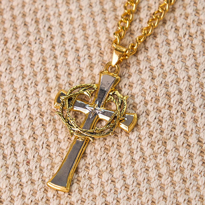 Cross Pendant Necklace with Crown of Thorns & Philippians 4:13