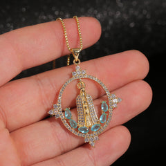 Modern Style Our Lady of Fatima Inlaided Devine Blessing Necklace