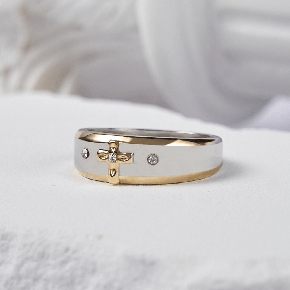 Modern Style Two-tone Gold Cross Alloy Ring-With God All Things Are Possible