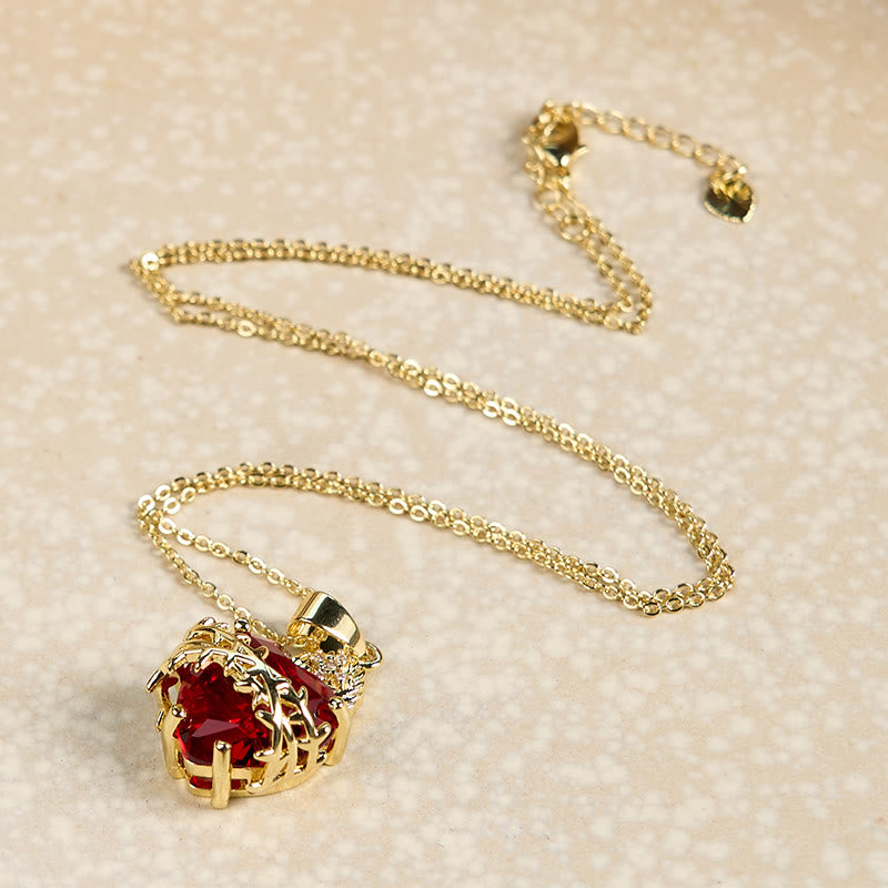 Christian Art Modern Style Crafted Red Gemstones Sacred Heart of Jesus Pendant Necklace