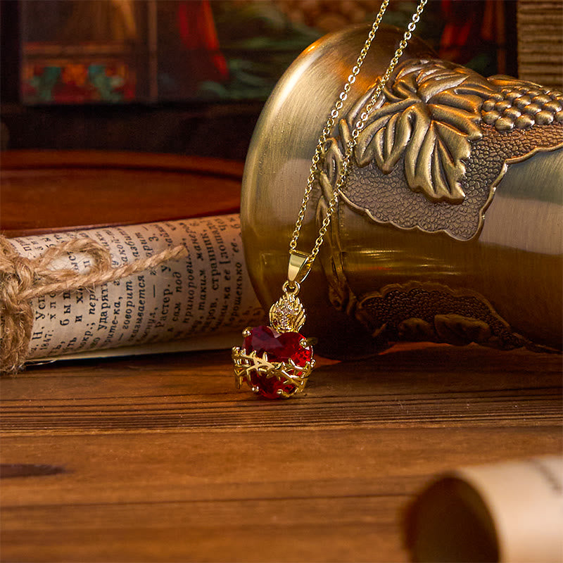 Christian Art Modern Style Crafted Red Gemstones Sacred Heart of Jesus Pendant Necklace