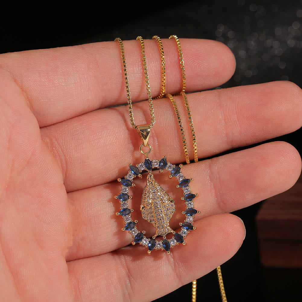 Luxury Style Our Lady of Miraculous Medal Gemstones Pendant Necklace
