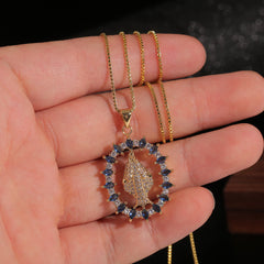 Luxury Style Our Lady of Miraculous Medal Gemstones Pendant Necklace