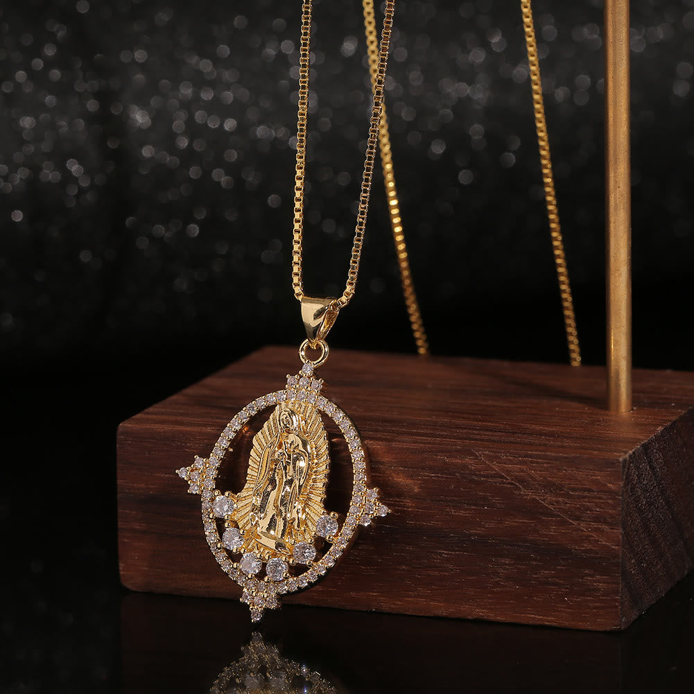 Luxury Style Our Lady of Guadalupe Gemstones Pendant Necklace