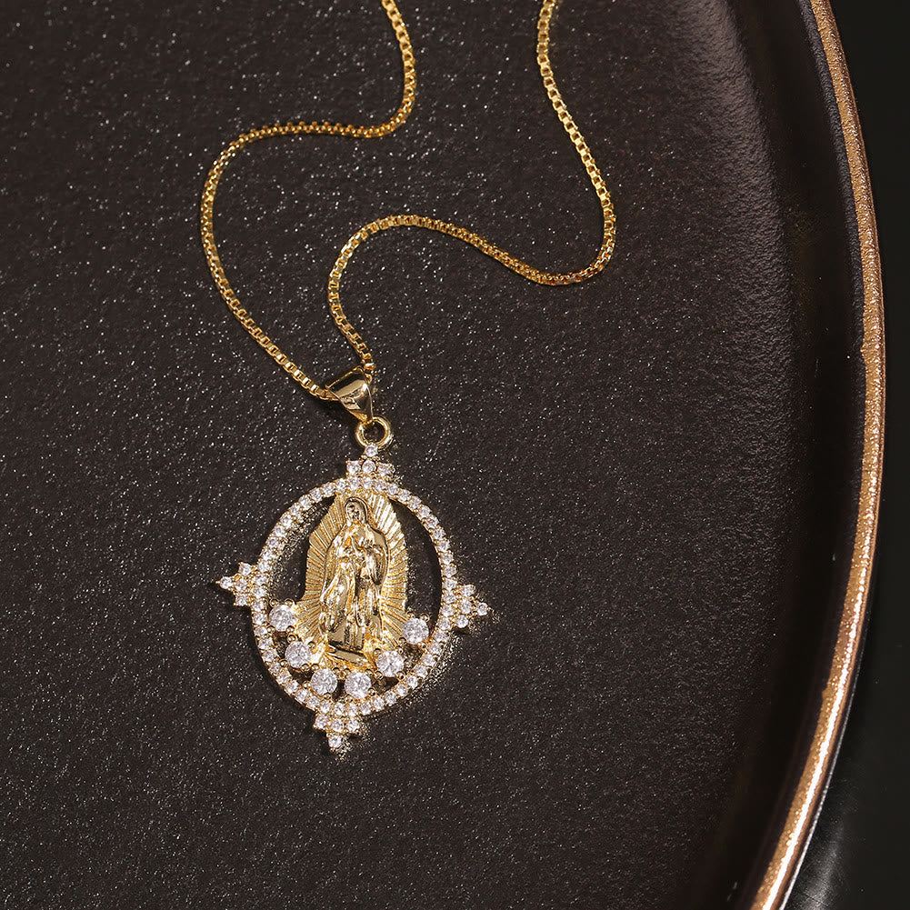 Luxury Style Our Lady of Guadalupe Gemstones Pendant Necklace