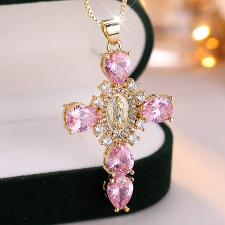 Diamond Virgin Mary Cross Necklace