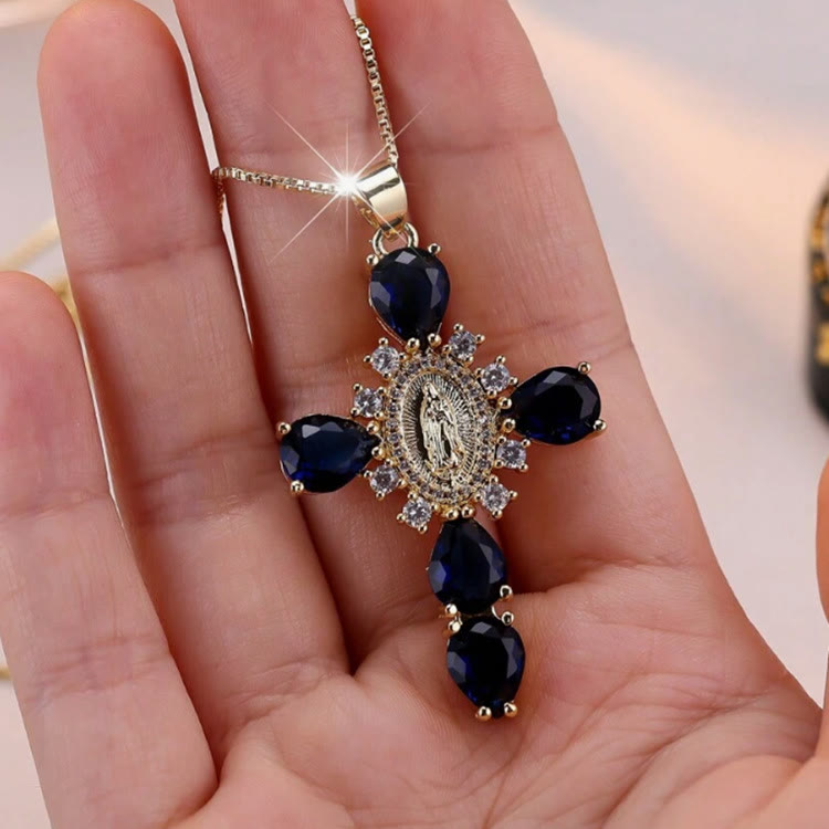 Diamond Virgin Mary Cross Necklace