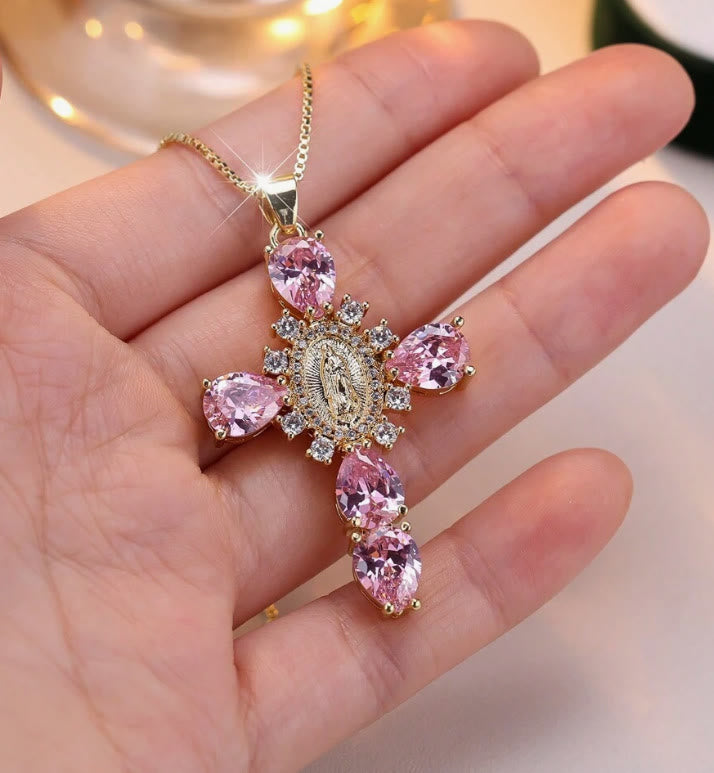 Diamond Virgin Mary Cross Necklace