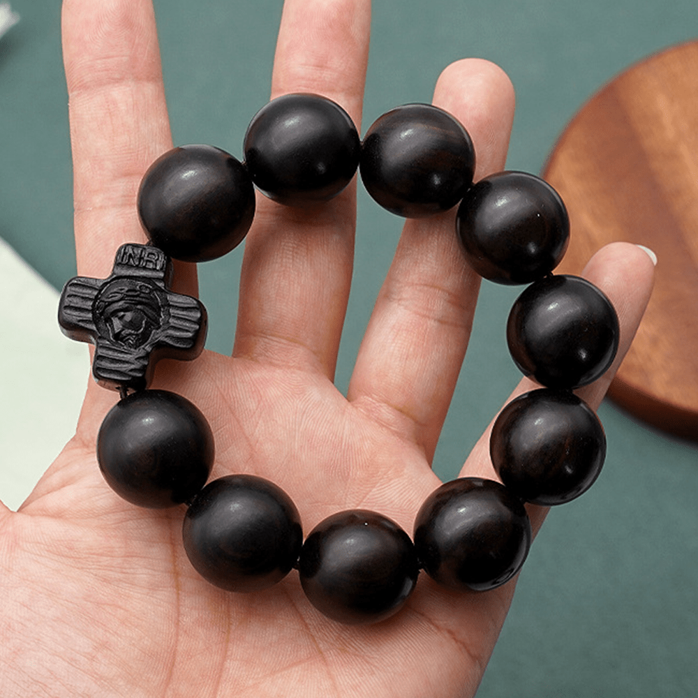 Classic Jesus Christ Cross Black Sandalwood Rosary Bracelet
