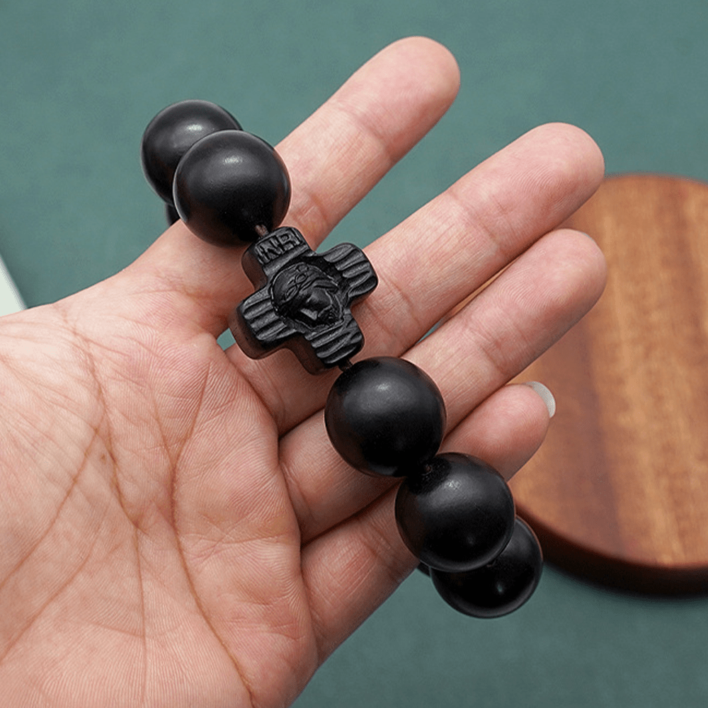 Classic Jesus Christ Cross Black Sandalwood Rosary Bracelet